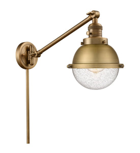 1-Light 7.25" Brushed Brass Swing Arm - Seedy Hampden Glass - Incandesent Or LED Bulbs