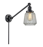 237-BK-G142 1-Light 8" Matte Black Swing Arm - Clear Chatham Glass - LED Bulb - Dimmensions: 8 x 35 x 25 - Glass Up or Down: Yes