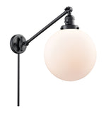 237-BK-G201-10 1-Light 10" Matte Black Swing Arm - Matte White Cased Beacon Glass - LED Bulb - Dimmensions: 10 x 18 x 14 - Glass Up or Down: Yes