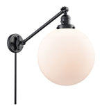237-BK-G201-12 1-Light 12" Matte Black Swing Arm - Matte White Cased Beacon Glass - LED Bulb - Dimmensions: 12 x 20 x 16 - Glass Up or Down: Yes