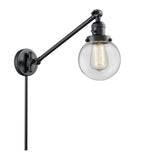 237-BK-G202-6 1-Light 6" Matte Black Swing Arm - Clear Beacon Glass - LED Bulb - Dimmensions: 6 x 21 x 25 - Glass Up or Down: Yes