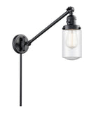 237-BK-G314 1-Light 4.5" Matte Black Swing Arm - Seedy Dover Glass - LED Bulb - Dimmensions: 4.5 x 30 x 25.75 - Glass Up or Down: Yes