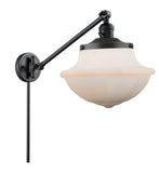 237-BK-G541 1-Light 11.75" Matte Black Swing Arm - Matte White Cased Large Oxford Glass - LED Bulb - Dimmensions: 11.75 x 20 x 13 - Glass Up or Down: Yes