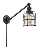 237-BK-G58-CE 1-Light 8" Matte Black Swing Arm - Silver Plated Mercury Small Bell Cage Glass - LED Bulb - Dimmensions: 8 x 30 x 25 - Glass Up or Down: Yes