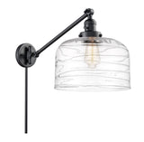 237-BK-G713-L 1-Light 12" Matte Black Swing Arm - Clear Deco Swirl X-Large Bell Glass - LED Bulb - Dimmensions: 12 x 12 x 13 - Glass Up or Down: Yes