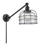 237-BK-G74-CE 1-Light 8" Matte Black Swing Arm - Seedy Large Bell Cage Glass - LED Bulb - Dimmensions: 8 x 21 x 25 - Glass Up or Down: Yes