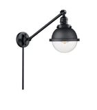 237-BK-HFS-62-BK 1-Light 7.25" Matte Black Swing Arm - Clear Hampden Glass - LED Bulb - Dimmensions: 7.25 x 19.625 x 11 - Glass Up or Down: Yes