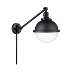 237-BK-HFS-82-BK 1-Light 9" Matte Black Swing Arm - Clear Hampden Glass - LED Bulb - Dimmensions: 9 x 20.5 x 13.125 - Glass Up or Down: Yes
