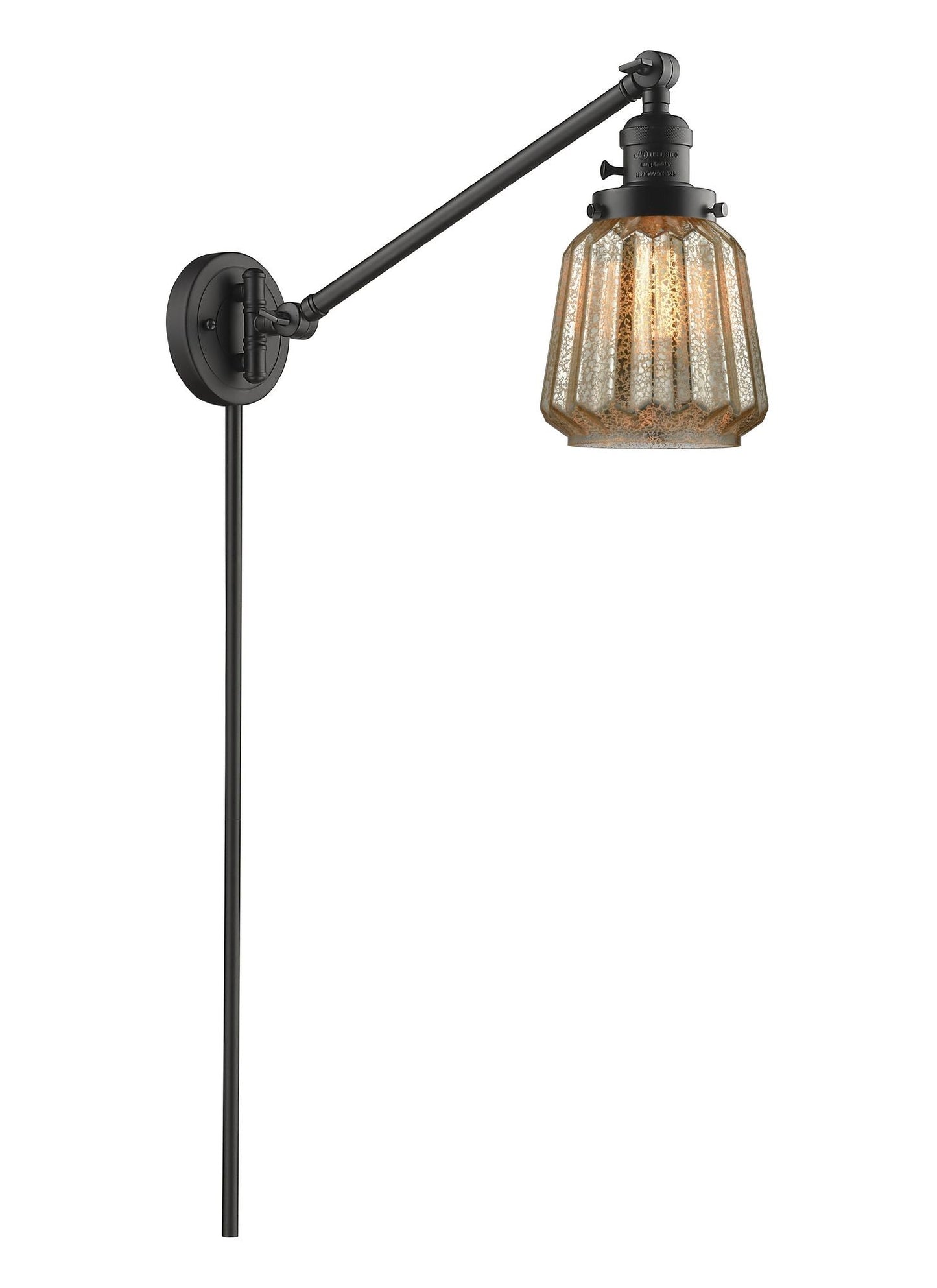237-OB-G146 1-Light 8" Oil Rubbed Bronze Swing Arm - Mercury Plated Chatham Glass - LED Bulb - Dimmensions: 8 x 35 x 25 - Glass Up or Down: Yes