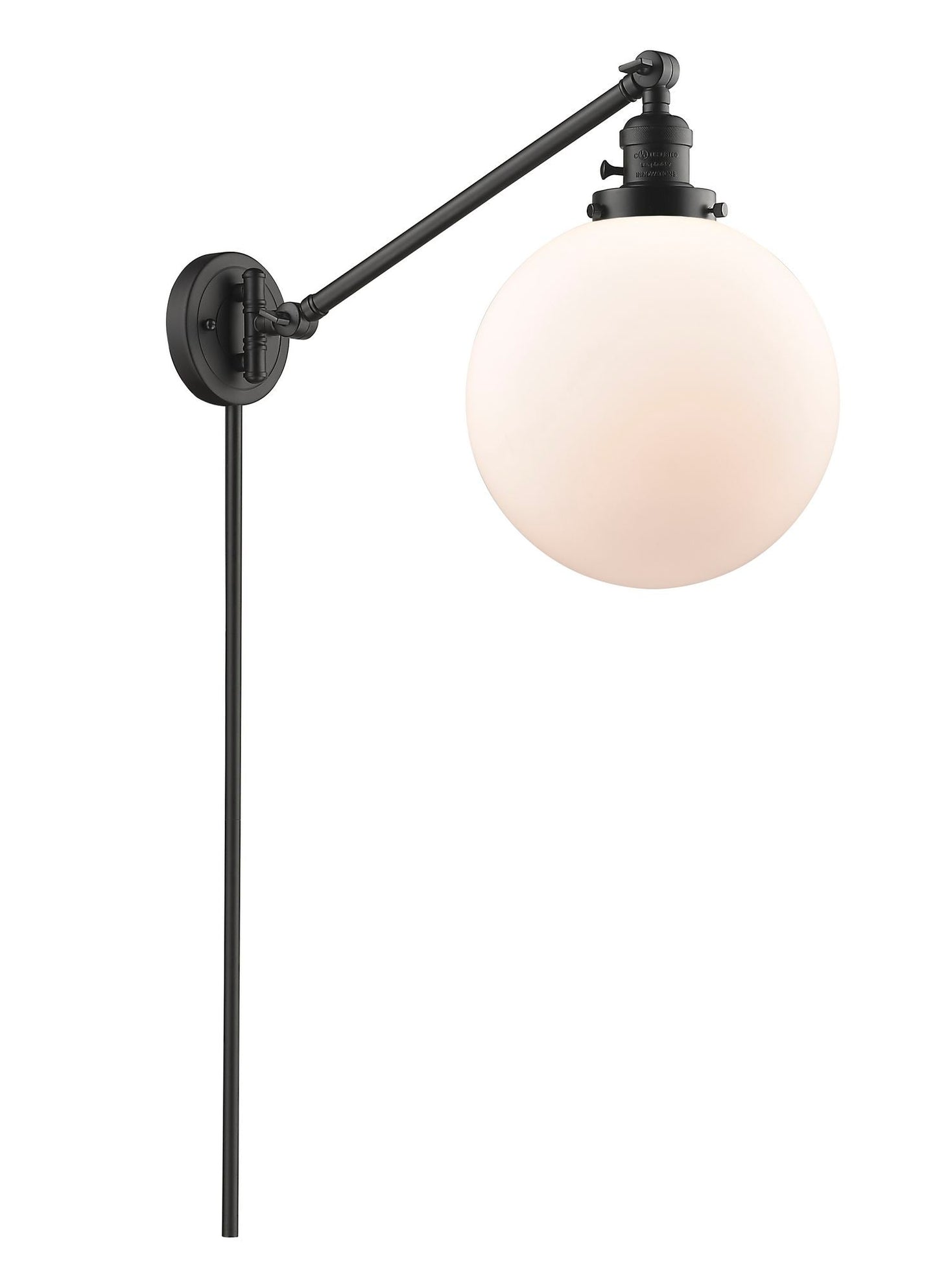237-OB-G201-10 1-Light 10" Oil Rubbed Bronze Swing Arm - Matte White Cased Beacon Glass - LED Bulb - Dimmensions: 10 x 18 x 14 - Glass Up or Down: Yes