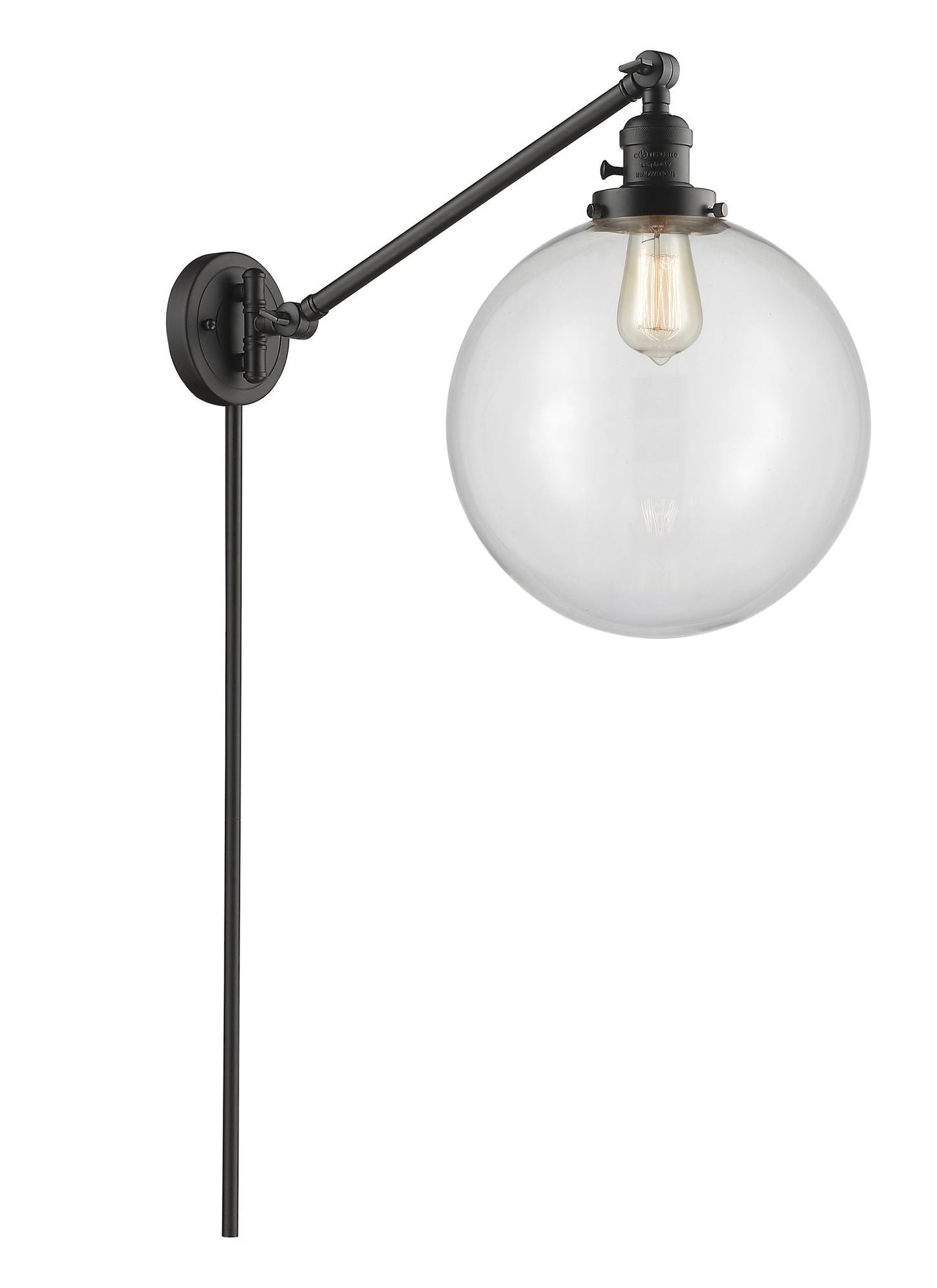 237-OB-G202-12 1-Light 12" Oil Rubbed Bronze Swing Arm - Clear Beacon Glass - LED Bulb - Dimmensions: 12 x 20 x 16 - Glass Up or Down: Yes