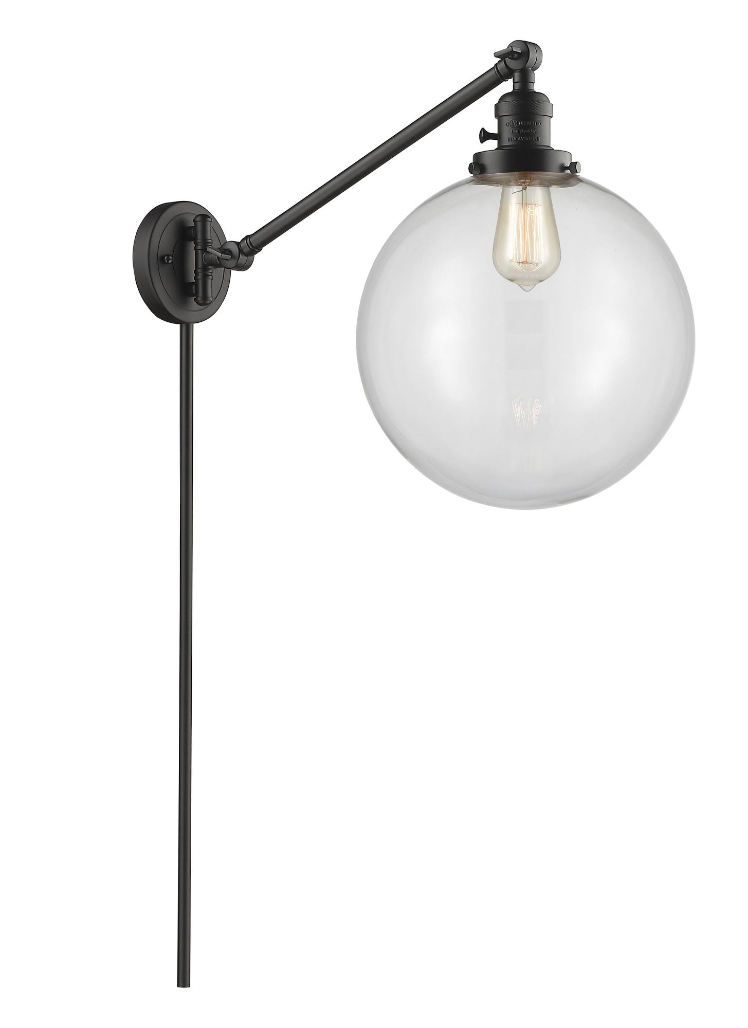 237-OB-G202-12 1-Light 12" Oil Rubbed Bronze Swing Arm - Clear Beacon Glass - LED Bulb - Dimmensions: 12 x 20 x 16 - Glass Up or Down: Yes