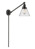 237-OB-G44 1-Light 8" Oil Rubbed Bronze Swing Arm - Seedy Large Cone Glass - LED Bulb - Dimmensions: 8 x 30 x 25 - Glass Up or Down: Yes