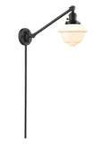 237-OB-G531 1-Light 8" Oil Rubbed Bronze Swing Arm - Matte White Cased Small Oxford Glass - LED Bulb - Dimmensions: 8 x 30 x 25 - Glass Up or Down: Yes