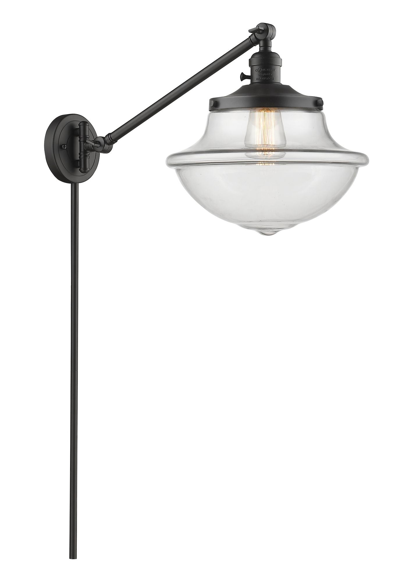 237-OB-G542 1-Light 11.75" Oil Rubbed Bronze Swing Arm - Clear Large Oxford Glass - LED Bulb - Dimmensions: 11.75 x 20 x 13 - Glass Up or Down: Yes