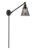 237-OB-G63 1-Light 8" Oil Rubbed Bronze Swing Arm - Plated Smoke Small Cone Glass - LED Bulb - Dimmensions: 8 x 21 x 25 - Glass Up or Down: Yes