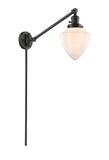237-OB-G661-7 1-Light 7" Oil Rubbed Bronze Swing Arm - Matte White Cased Small Bullet Glass - LED Bulb - Dimmensions: 7 x 19.5 x 15.75 - Glass Up or Down: Yes