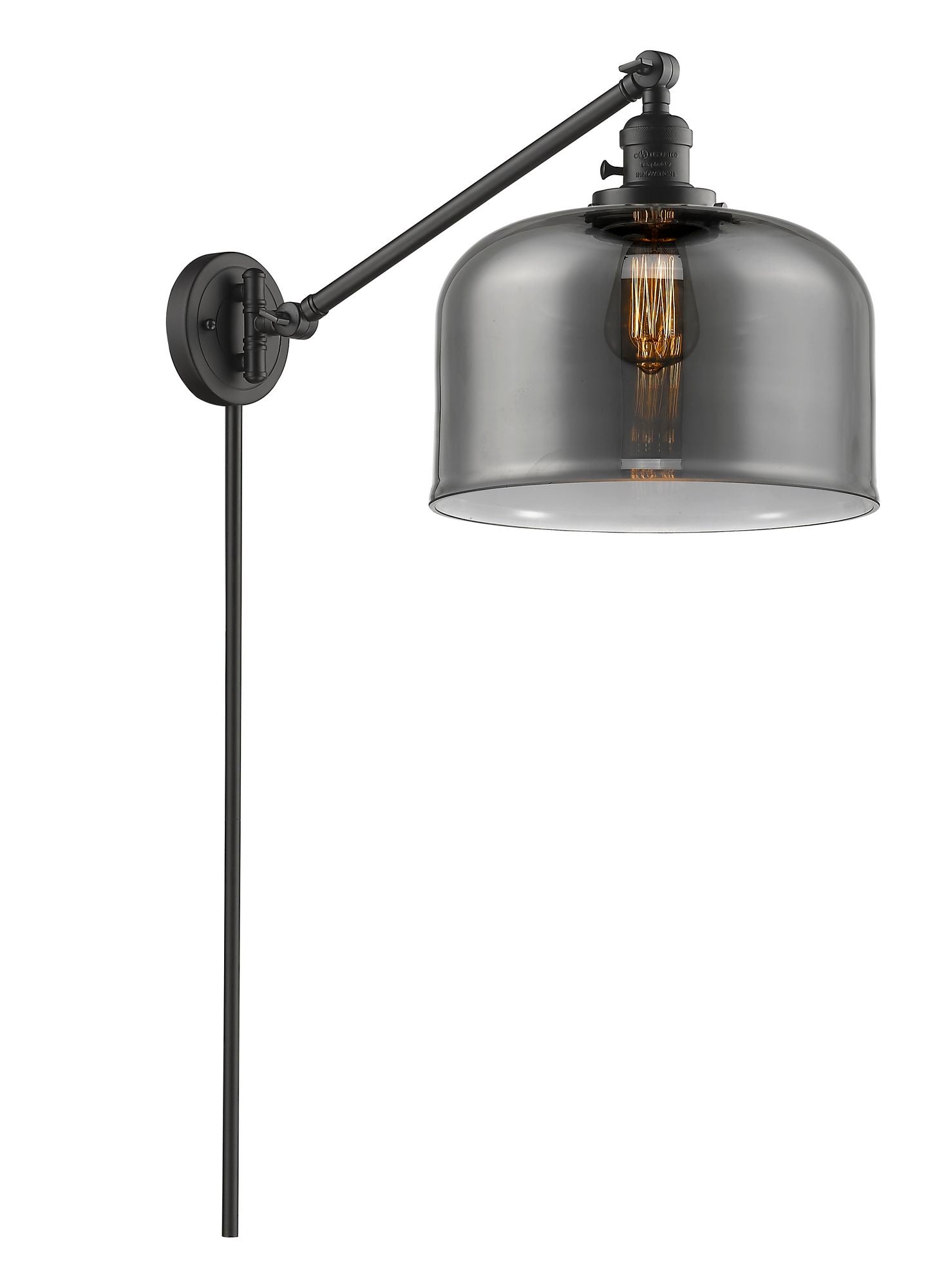 237-OB-G73-L 1-Light 12" Oil Rubbed Bronze Swing Arm - Plated Smoke X-Large Bell Glass - LED Bulb - Dimmensions: 12 x 12 x 13 - Glass Up or Down: Yes