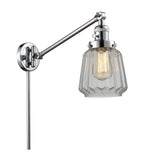 237-PC-G142 1-Light 8" Polished Chrome Swing Arm - Clear Chatham Glass - LED Bulb - Dimmensions: 8 x 35 x 25 - Glass Up or Down: Yes