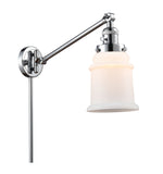 237-PC-G181 1-Light 8" Polished Chrome Swing Arm - Matte White Canton Glass - LED Bulb - Dimmensions: 8 x 18 x 25 - Glass Up or Down: Yes