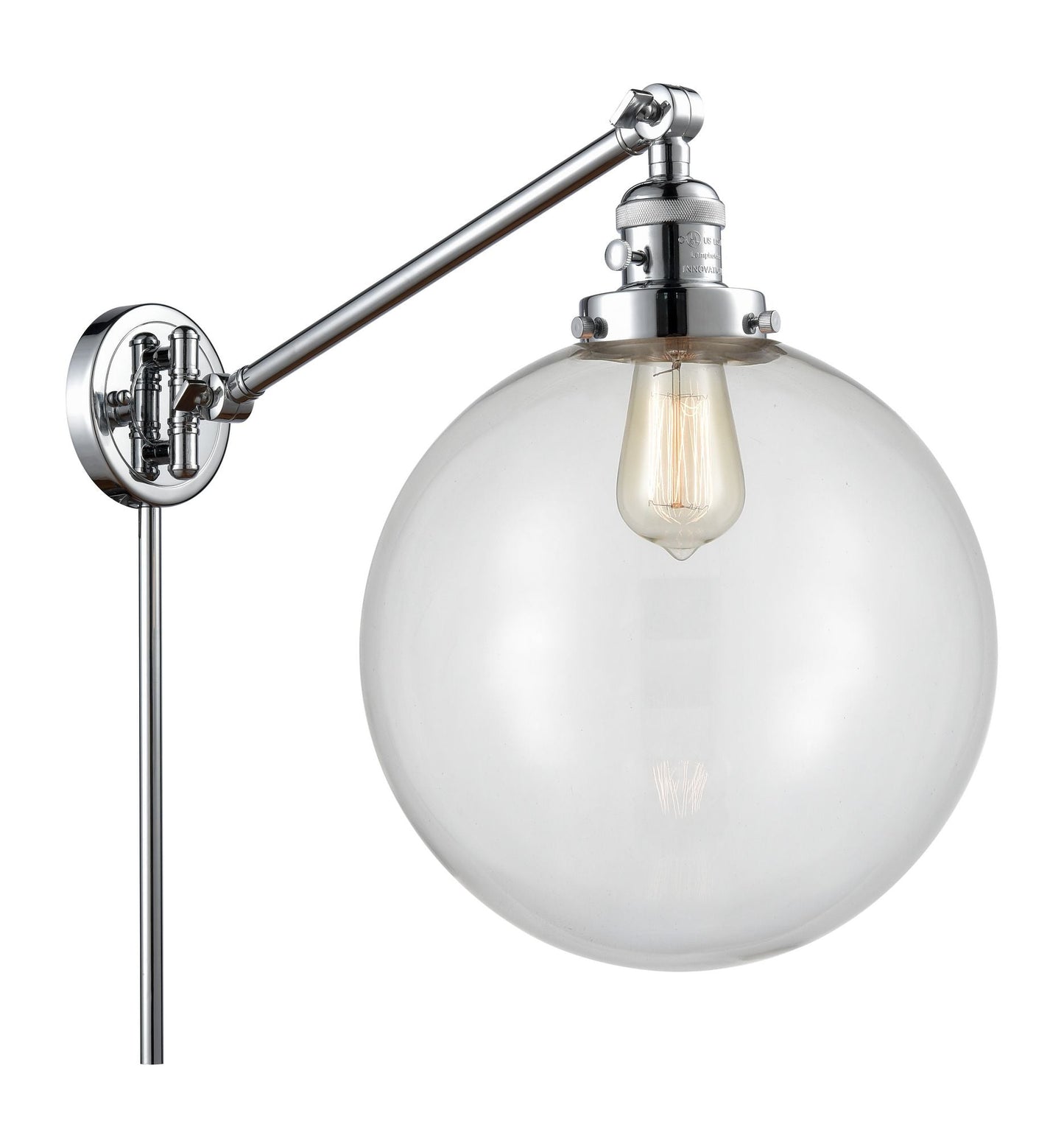 237-PC-G202-12 1-Light 12" Polished Chrome Swing Arm - Clear Beacon Glass - LED Bulb - Dimmensions: 12 x 20 x 16 - Glass Up or Down: Yes
