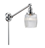 237-PC-G302 1-Light 8" Polished Chrome Swing Arm - Thick Clear Halophane Colton Glass - LED Bulb - Dimmensions: 8 x 30 x 25 - Glass Up or Down: Yes