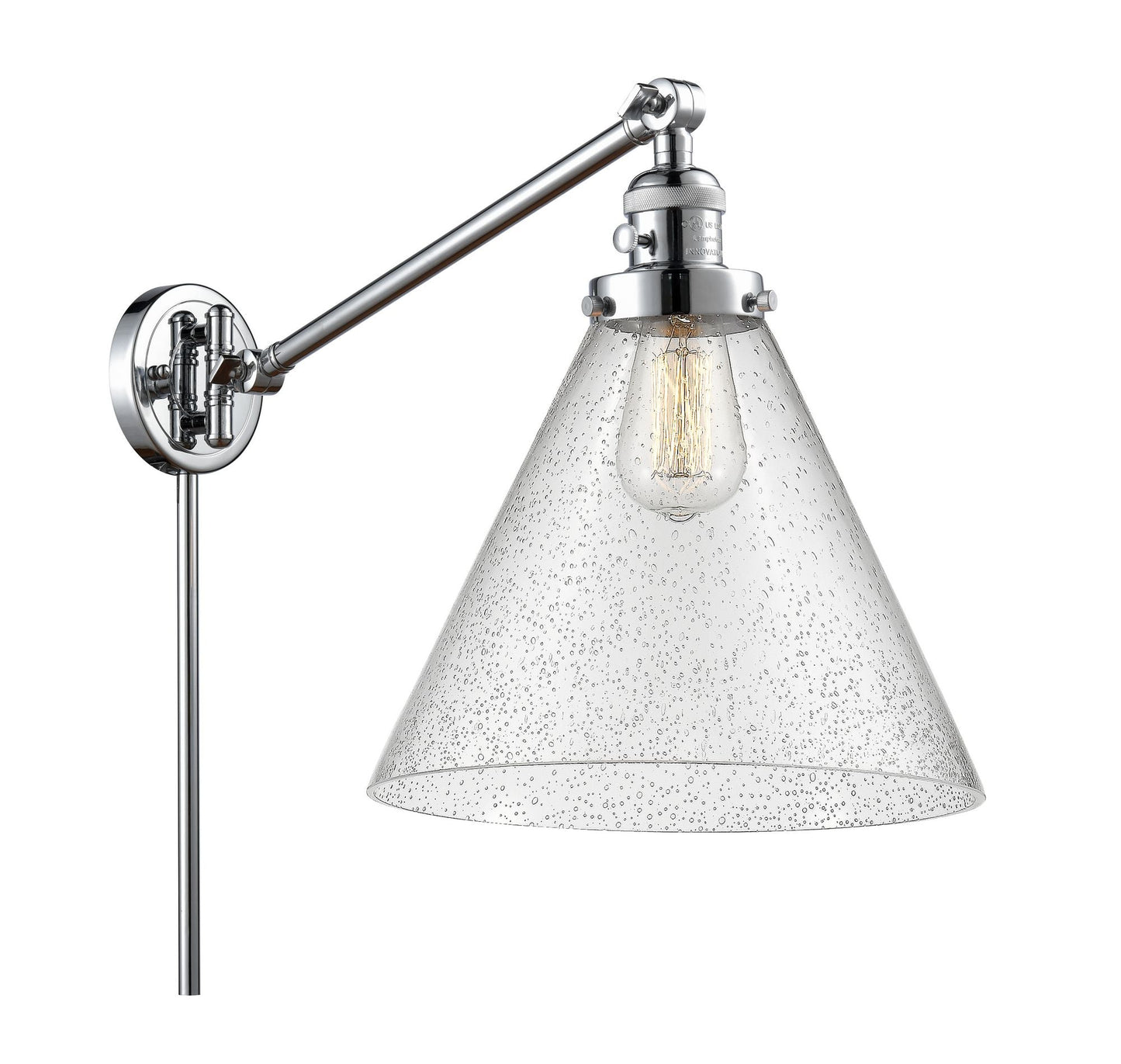 237-PC-G44-L 1-Light 12" Polished Chrome Swing Arm - Seedy Cone 12" Glass - LED Bulb - Dimmensions: 12 x 16 x 16 - Glass Up or Down: Yes