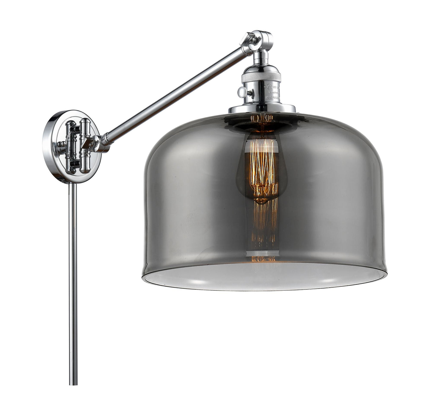 237-PC-G73-L 1-Light 12" Polished Chrome Swing Arm - Plated Smoke X-Large Bell Glass - LED Bulb - Dimmensions: 12 x 12 x 13 - Glass Up or Down: Yes