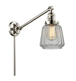 237-PN-G142 1-Light 8" Polished Nickel Swing Arm - Clear Chatham Glass - LED Bulb - Dimmensions: 8 x 35 x 25 - Glass Up or Down: Yes