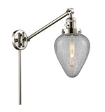 237-PN-G165 1-Light 8" Polished Nickel Swing Arm - Clear Crackle Geneseo Glass - LED Bulb - Dimmensions: 8 x 35 x 25 - Glass Up or Down: Yes
