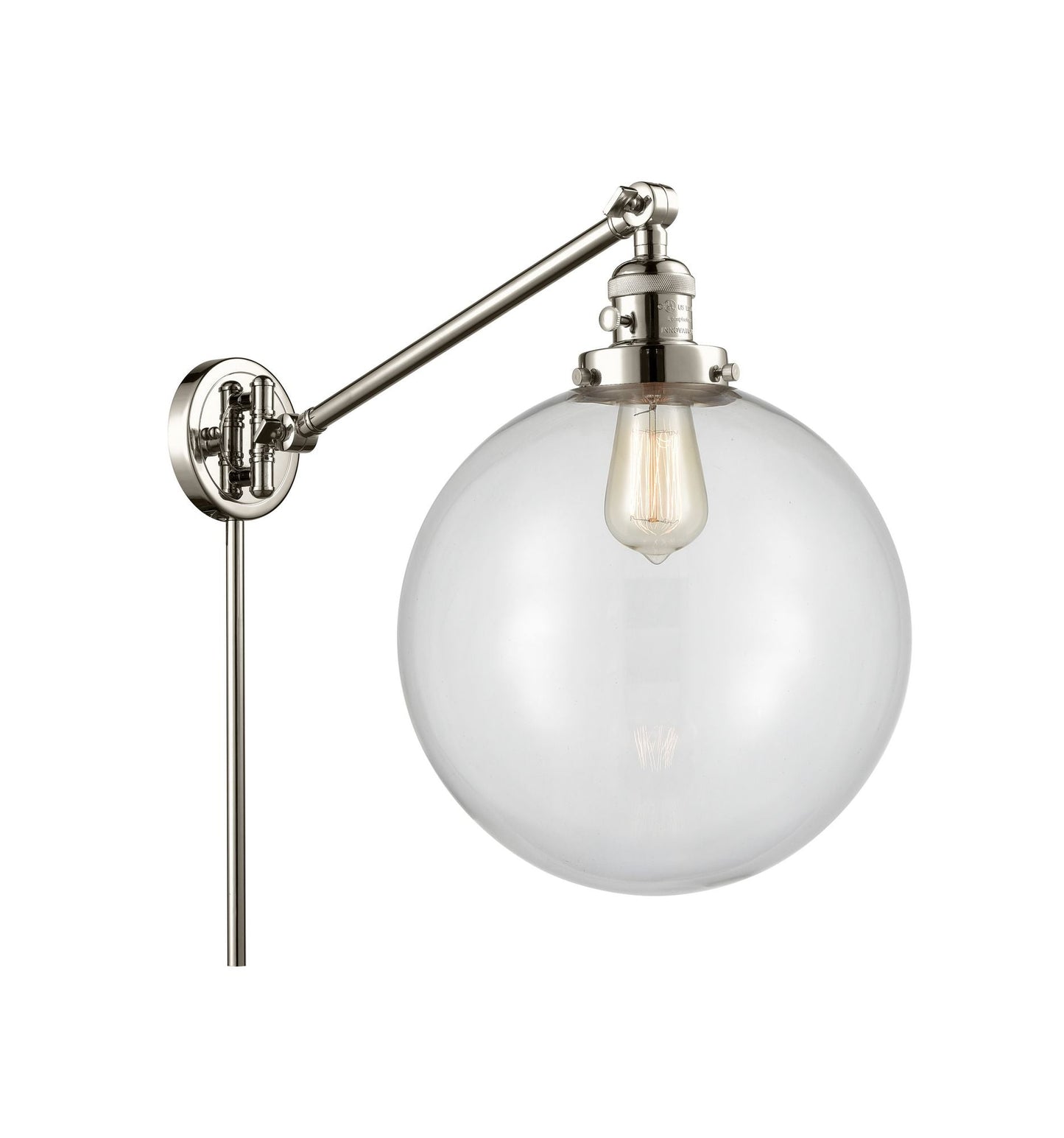 237-PN-G202-12 1-Light 12" Polished Nickel Swing Arm - Clear Beacon Glass - LED Bulb - Dimmensions: 12 x 20 x 16 - Glass Up or Down: Yes