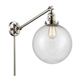 237-PN-G204-10 1-Light 10" Polished Nickel Swing Arm - Seedy Beacon Glass - LED Bulb - Dimmensions: 10 x 18 x 14 - Glass Up or Down: Yes