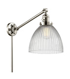 237-PN-G222 1-Light 9.5" Polished Nickel Swing Arm - Clear Halophane Seneca Falls Glass - LED Bulb - Dimmensions: 9.5 x 18 x 16 - Glass Up or Down: Yes