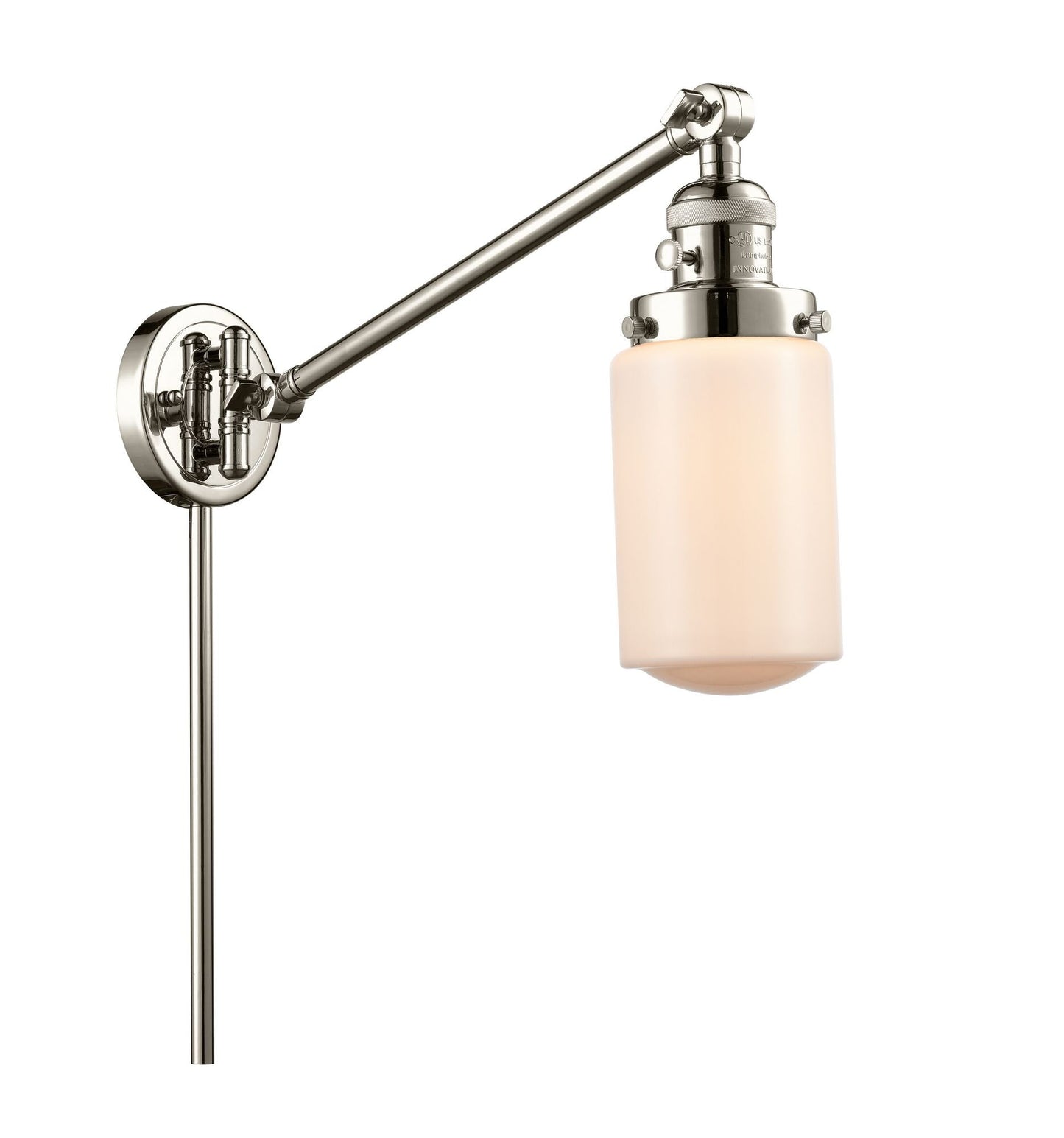 237-PN-G311 1-Light 4.5" Polished Nickel Swing Arm - Matte White Cased Dover Glass - LED Bulb - Dimmensions: 4.5 x 30 x 25.75 - Glass Up or Down: Yes