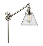 237-PN-G44 1-Light 8" Polished Nickel Swing Arm - Seedy Large Cone Glass - LED Bulb - Dimmensions: 8 x 30 x 25 - Glass Up or Down: Yes