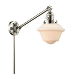 237-PN-G531 1-Light 8" Polished Nickel Swing Arm - Matte White Cased Small Oxford Glass - LED Bulb - Dimmensions: 8 x 30 x 25 - Glass Up or Down: Yes