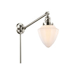 237-PN-G661-7 1-Light 7" Polished Nickel Swing Arm - Matte White Cased Small Bullet Glass - LED Bulb - Dimmensions: 7 x 19.5 x 15.75 - Glass Up or Down: Yes