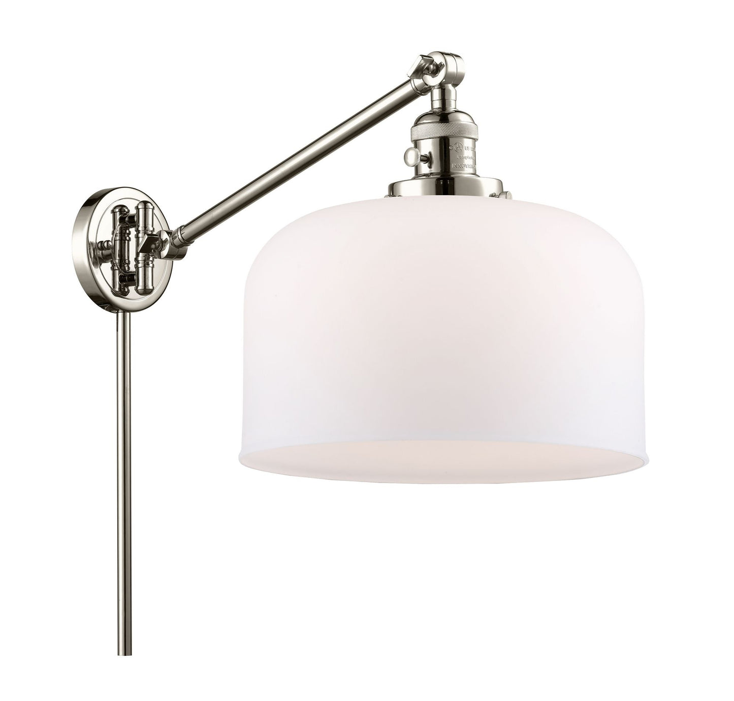 237-PN-G71-L 1-Light 12" Polished Nickel Swing Arm - Matte White Cased X-Large Bell Glass - LED Bulb - Dimmensions: 12 x 12 x 13 - Glass Up or Down: Yes