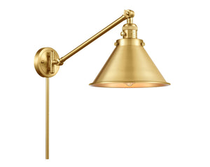 1-Light 10" Satin Gold Briarcliff Swing Arm With Switch - Cone Satin Gold Glass - Incandesent Or LED Bulbs