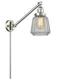 237-SN-G142 1-Light 8" Brushed Satin Nickel Swing Arm - Clear Chatham Glass - LED Bulb - Dimmensions: 8 x 35 x 25 - Glass Up or Down: Yes