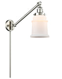 237-SN-G181 1-Light 8" Brushed Satin Nickel Swing Arm - Matte White Canton Glass - LED Bulb - Dimmensions: 8 x 18 x 25 - Glass Up or Down: Yes