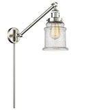 237-SN-G184 1-Light 8" Brushed Satin Nickel Swing Arm - Seedy Canton Glass - LED Bulb - Dimmensions: 8 x 35 x 25 - Glass Up or Down: Yes