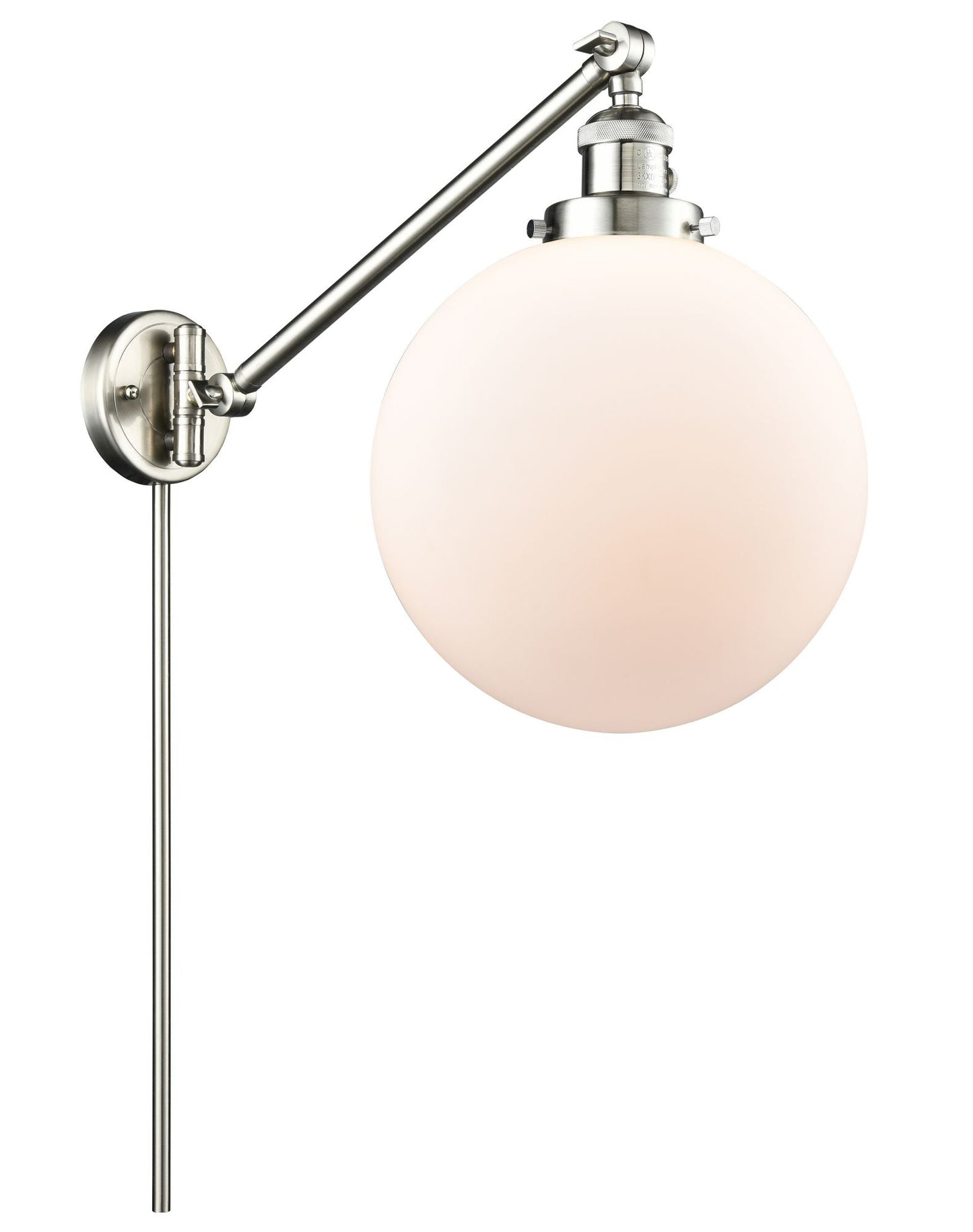237-SN-G201-10 1-Light 10" Brushed Satin Nickel Swing Arm - Matte White Cased Beacon Glass - LED Bulb - Dimmensions: 10 x 18 x 14 - Glass Up or Down: Yes