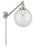 237-SN-G202-10 1-Light 10" Brushed Satin Nickel Swing Arm - Clear Beacon Glass - LED Bulb - Dimmensions: 10 x 18 x 14 - Glass Up or Down: Yes