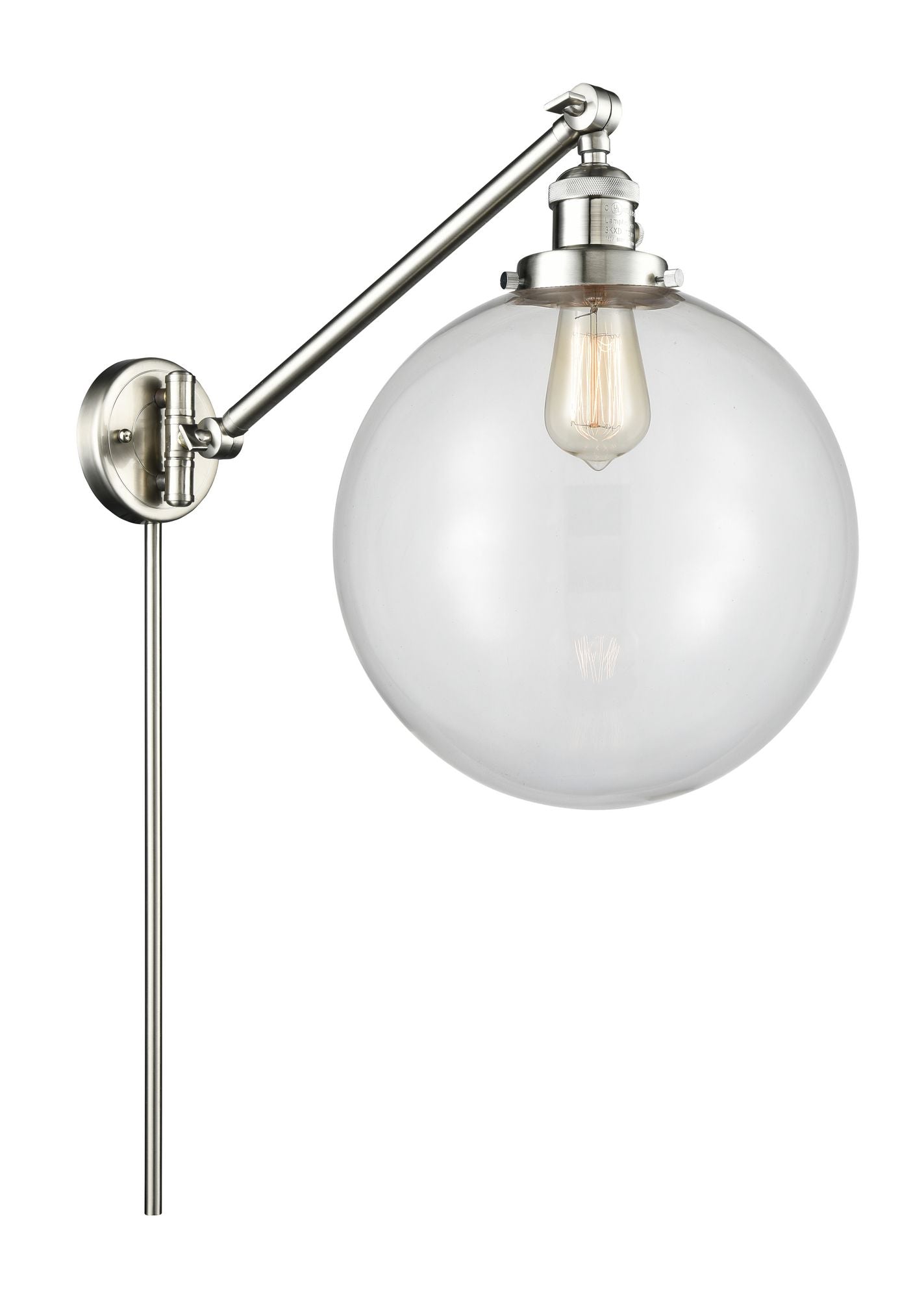 237-SN-G202-12 1-Light 12" Brushed Satin Nickel Swing Arm - Clear Beacon Glass - LED Bulb - Dimmensions: 12 x 20 x 16 - Glass Up or Down: Yes