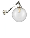 237-SN-G204-10 1-Light 10" Brushed Satin Nickel Swing Arm - Seedy Beacon Glass - LED Bulb - Dimmensions: 10 x 18 x 14 - Glass Up or Down: Yes