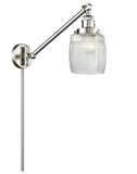 237-SN-G302 1-Light 8" Brushed Satin Nickel Swing Arm - Thick Clear Halophane Colton Glass - LED Bulb - Dimmensions: 8 x 30 x 25 - Glass Up or Down: Yes