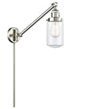 237-SN-G312 1-Light 4.5" Brushed Satin Nickel Swing Arm - Clear Dover Glass - LED Bulb - Dimmensions: 4.5 x 30 x 25.75 - Glass Up or Down: Yes