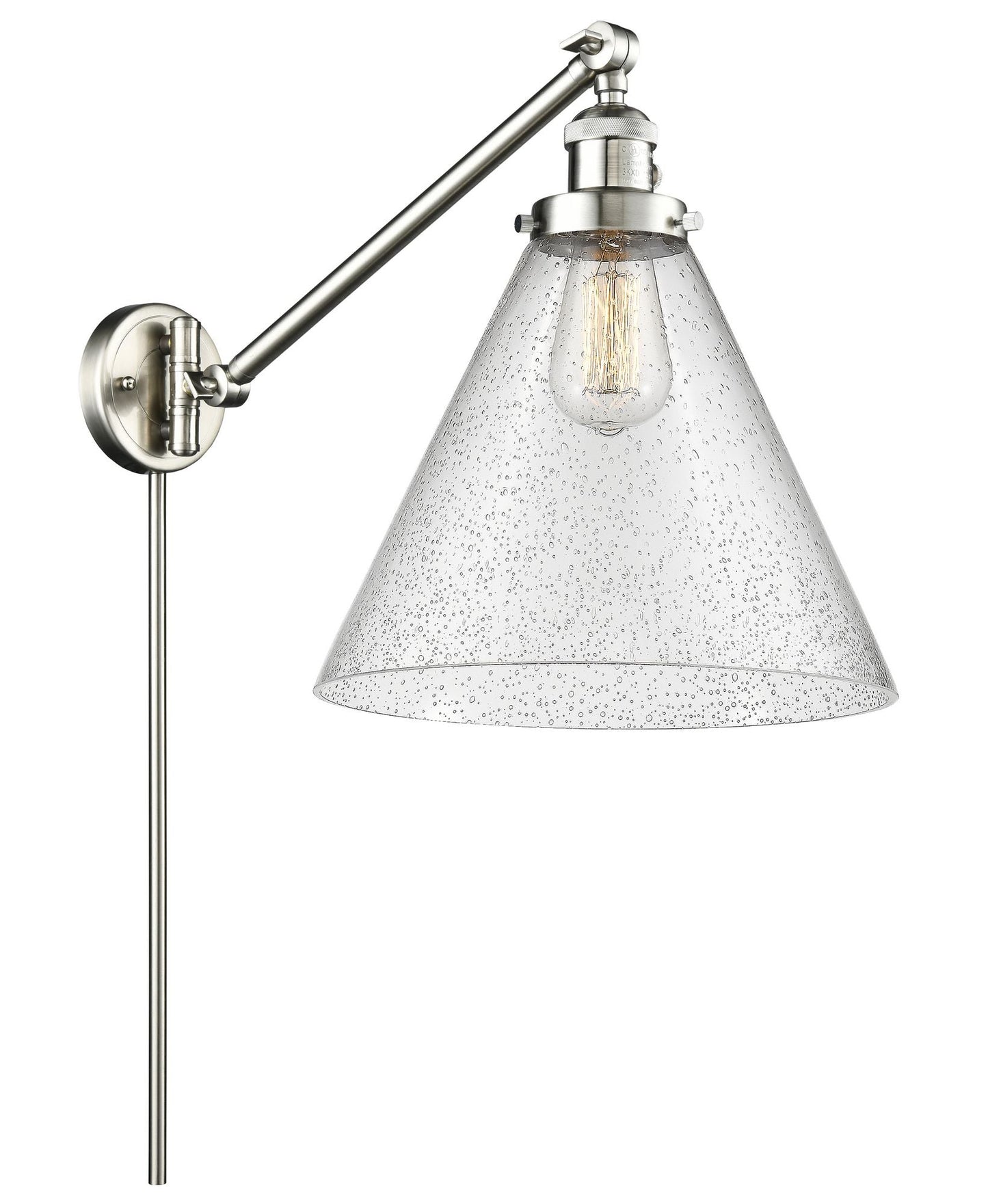 237-SN-G44-L 1-Light 12" Brushed Satin Nickel Swing Arm - Seedy Cone 12" Glass - LED Bulb - Dimmensions: 12 x 16 x 16 - Glass Up or Down: Yes