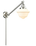 237-SN-G531 1-Light 8" Brushed Satin Nickel Swing Arm - Matte White Cased Small Oxford Glass - LED Bulb - Dimmensions: 8 x 30 x 25 - Glass Up or Down: Yes